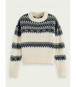 Fair Isle Maison Scotch Pullover WEISS