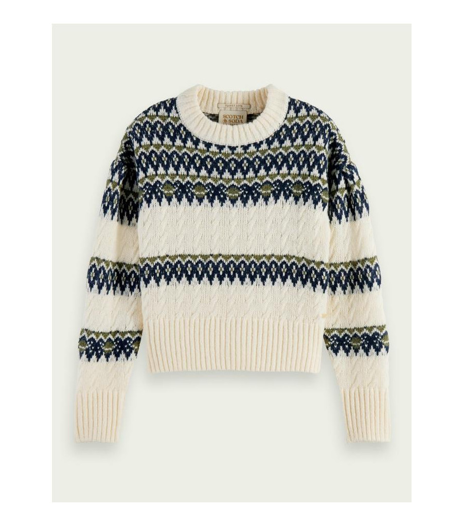 Fair Isle Maison Scotch Pullover WEISS