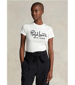 Ribbed Ralph Lauren Cotton T-shirt WHITE
