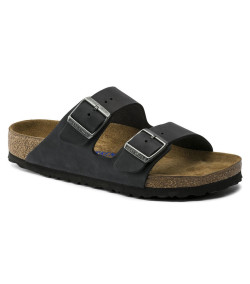Sandalias Birkenstock Cuero Engrasado Regular Fit Soft Foot NEGRO