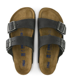Sandalias Birkenstock Cuero Engrasado Regular Fit Soft Foot NEGRO