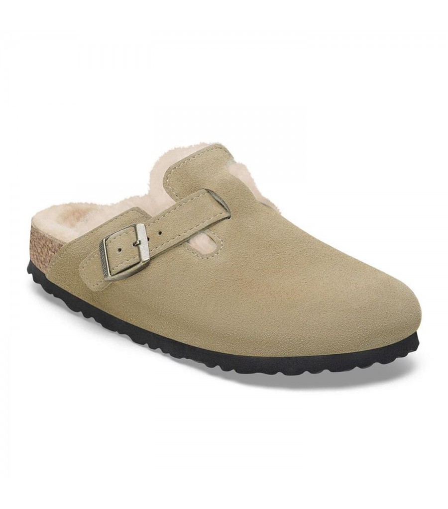 Birkenstock r Boston Wool CLOG FEMME COUPE ÉTROITE TAUPE