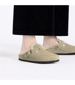 Birkenstock r Boston Wool CLOG FEMME COUPE ÉTROITE TAUPE